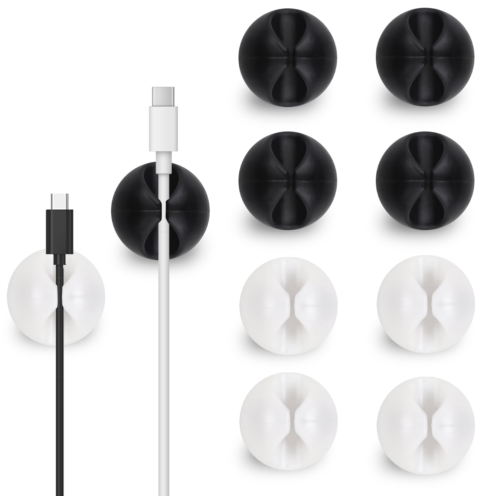 **Cord Organizer for Nightstand & Desk - 10pcs White & Black Cable Clips - Perfect for Phone Charger, Computer, Home & Office Use - Keep Wires Tidy & Safe**