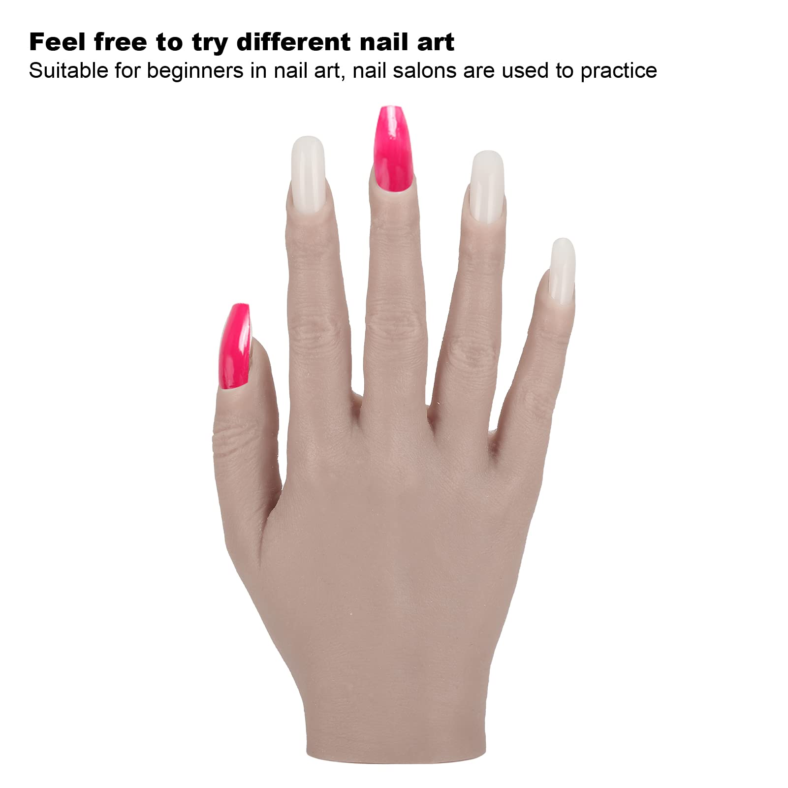 Professional Nail Art Training Hand - Realistic Flexible Joint High Simulation Silicone Practice Hand for Nail Technicians & Salon Students - Easy to Clean - Perfect for Nail Art Practice, Manicure Training & Salon Demonstrations (Model 01)