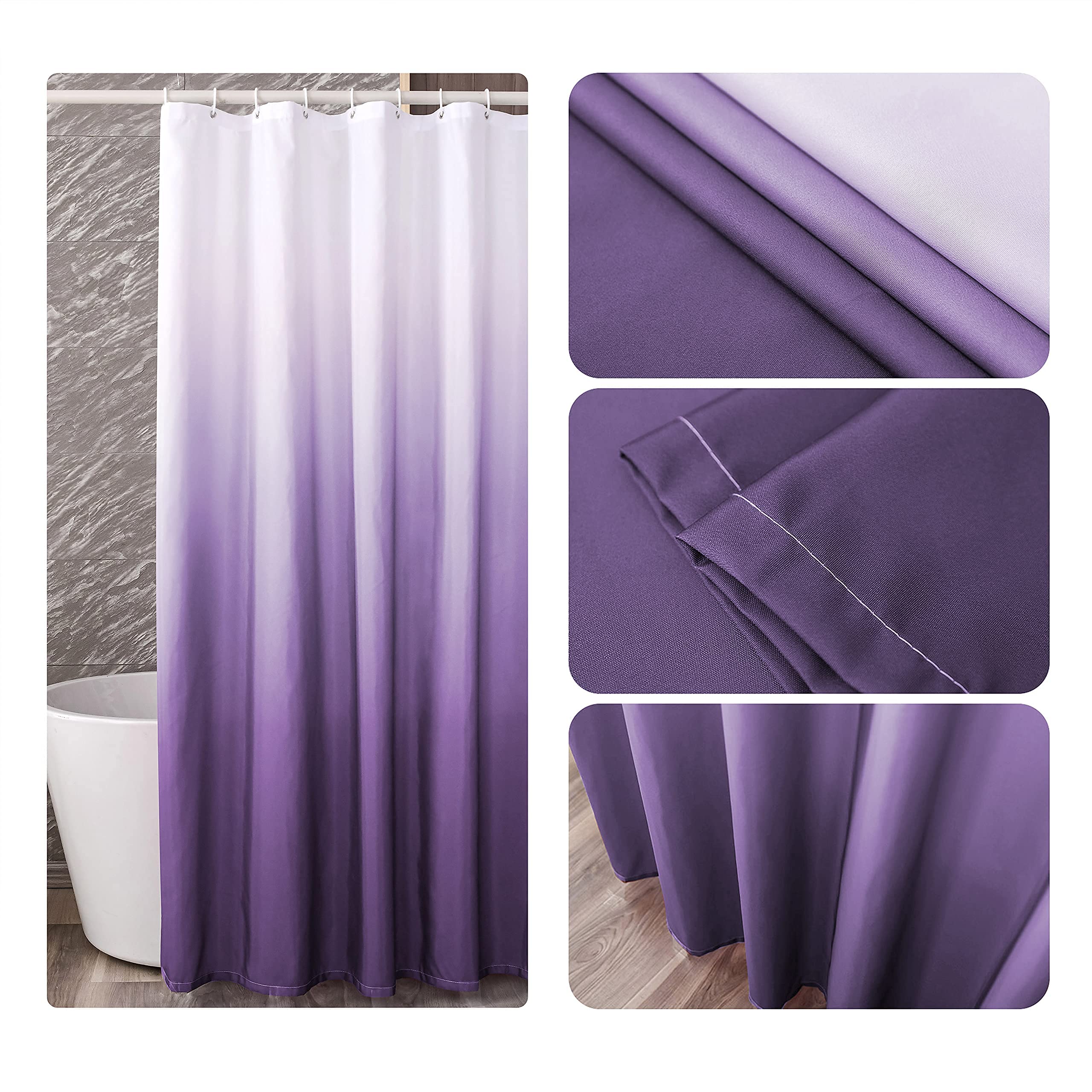 YI & ZE Ombre Dark Purple Shower Curtain Set - Waterproof Polyester Fabric Bathroom Decor with 12 Hooks (72x84 inches) - Modern Bath Accessories for Stylish Home & Hotel Use