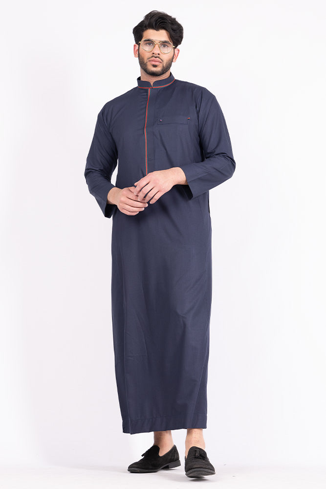 Navy Blue Striped Kids Thobe Dress - Islamic Traditional Outfit for Boys & Girls - Perfect for Eid, Ramadan, and Special Occasions