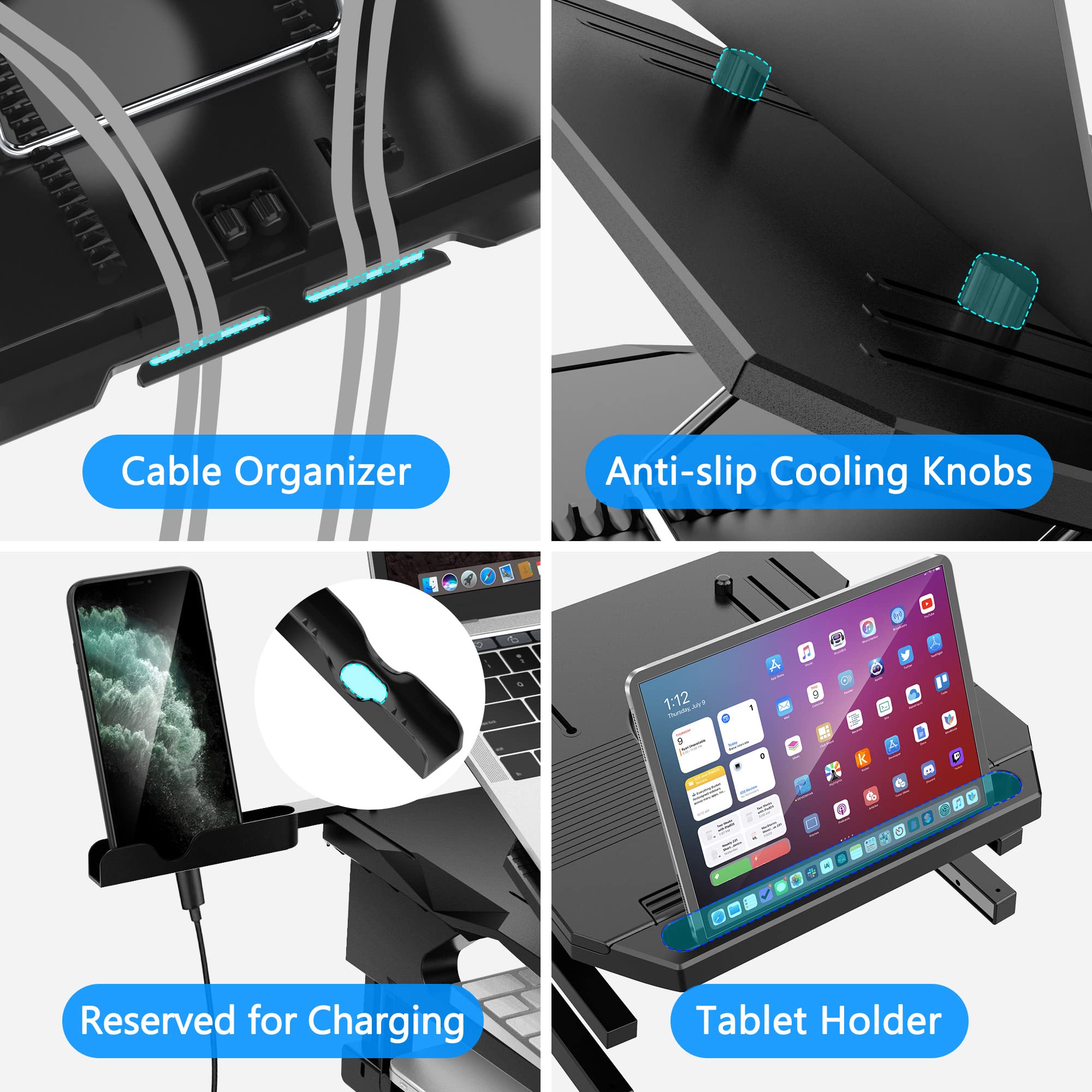 Adjustable Laptop Stand with 360° Rotation & Phone Holder for 10-17