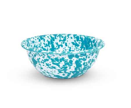 Vintage Enamelware Bowl - Turquoise Marble Design for Cereal, Salad, Soup & Desserts | Durable & Stylish Kitchen & Dining Tableware for Home, Camping & Picnics