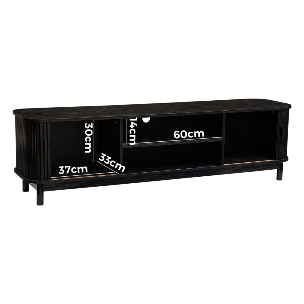 160cm Ribbed Black TV Stand with Storage - Modern Entertainment Center for Living Room, Bedroom & Home Theater