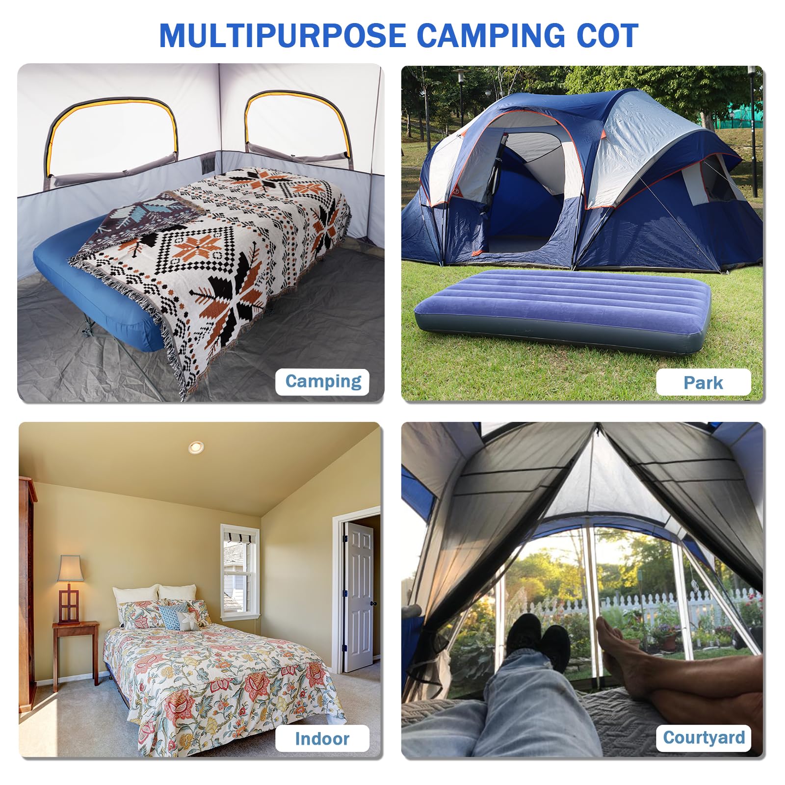 KAMPKEEPER Portable Folding Camping Cot with Inflatable Air Mattress - Heavy Duty Adult Camping Bed for Outdoor Travel, Beach, Backpacking & Vacation - Includes Carry Bag (Air Pump Not Included) - Perfect for Camping Trips, Beach Lounging & Guest Beds