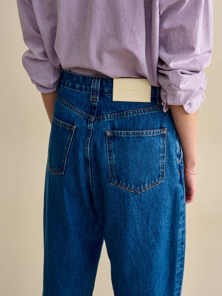 Bellerose Women's Mid Blue Pram Jeans - High Waist Stretch Denim Pants for Casual Wear & Everyday Outfits