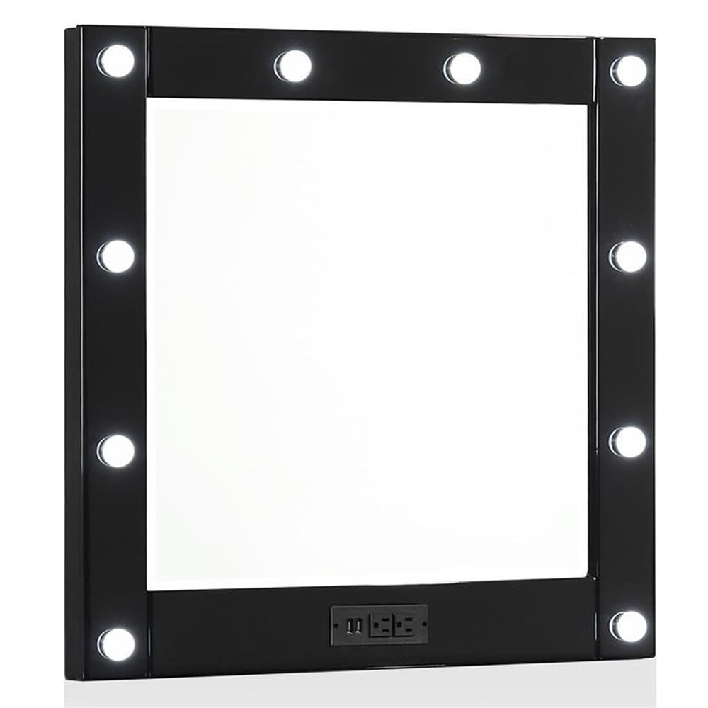 Furniture of America Lita Contemporary Wood Vanity Mirror with LED Bulbs - Black Modern Dressing Mirror for Bedroom & Bathroom Makeup Station