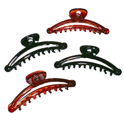 9SR SELECTION Korean Transparent Lightweight Hair Claw Clips for Women & Girls - 4 Pack (Black & Brown) | Perfect for School, Work, Gym & Everyday Hairstyles