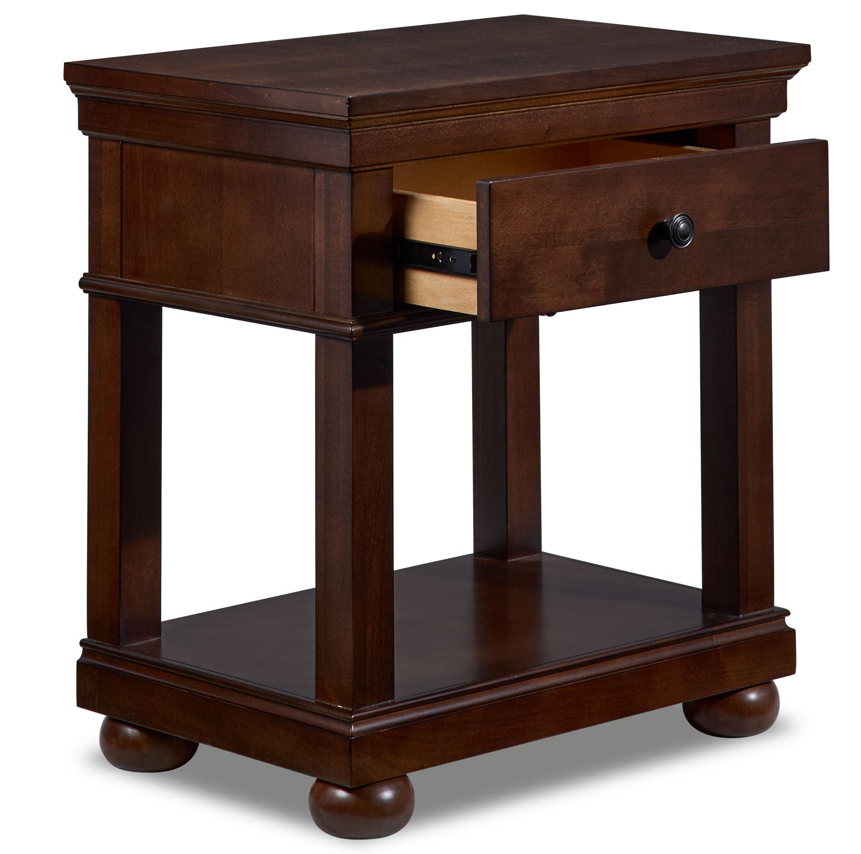 Canterbury Night Stand - Warm Cherry Finish Bedside Table for Bedroom, Living Room, or Office - Compact Nightstand with Storage Shelf