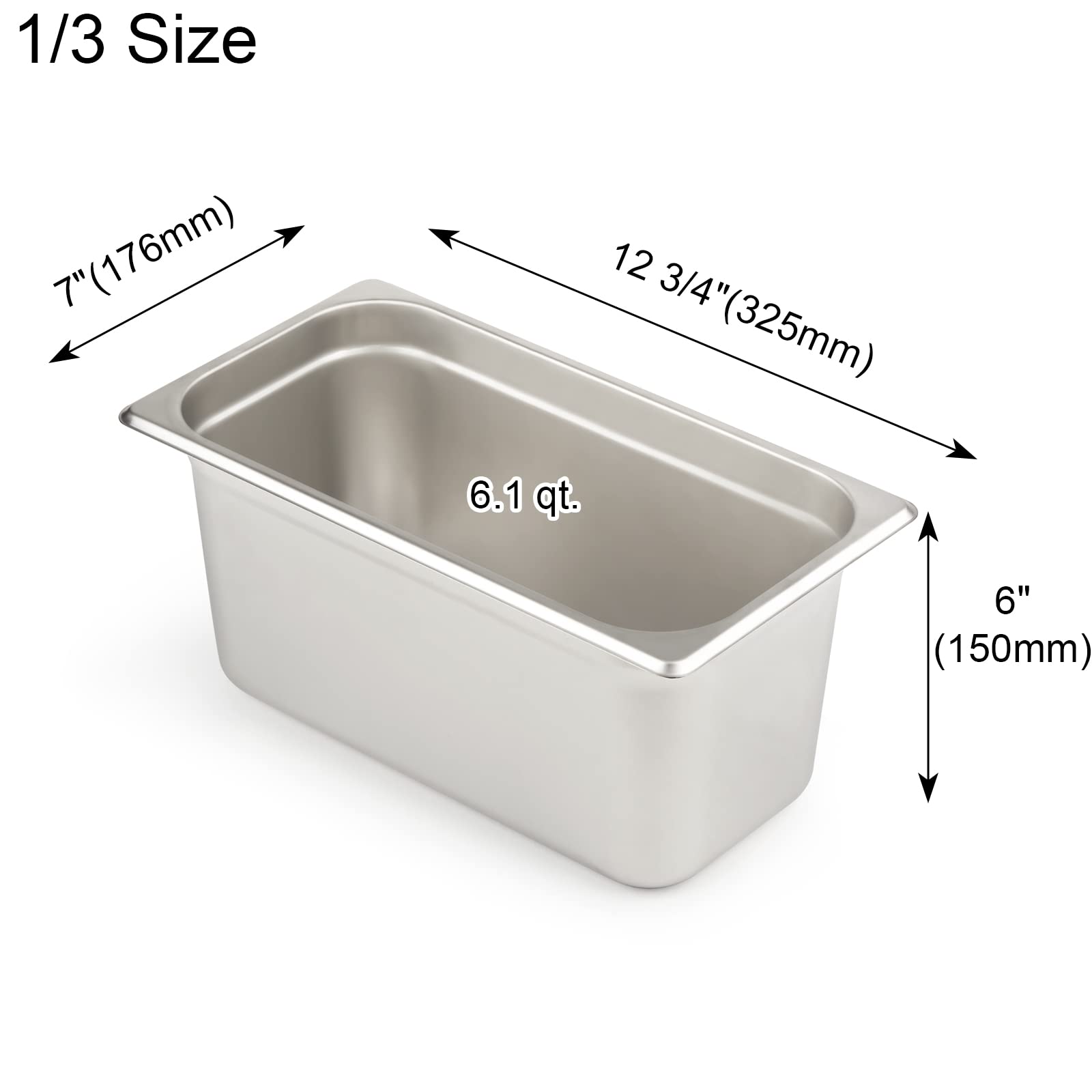 6-Pack CURTA 1/3 Size 6-Inch Deep Anti-Jam Commercial Stainless Steel Hotel Pans - NSF 18/8 Catering Food Storage Pans for Buffets, Steam Tables & Restaurant Kitchens