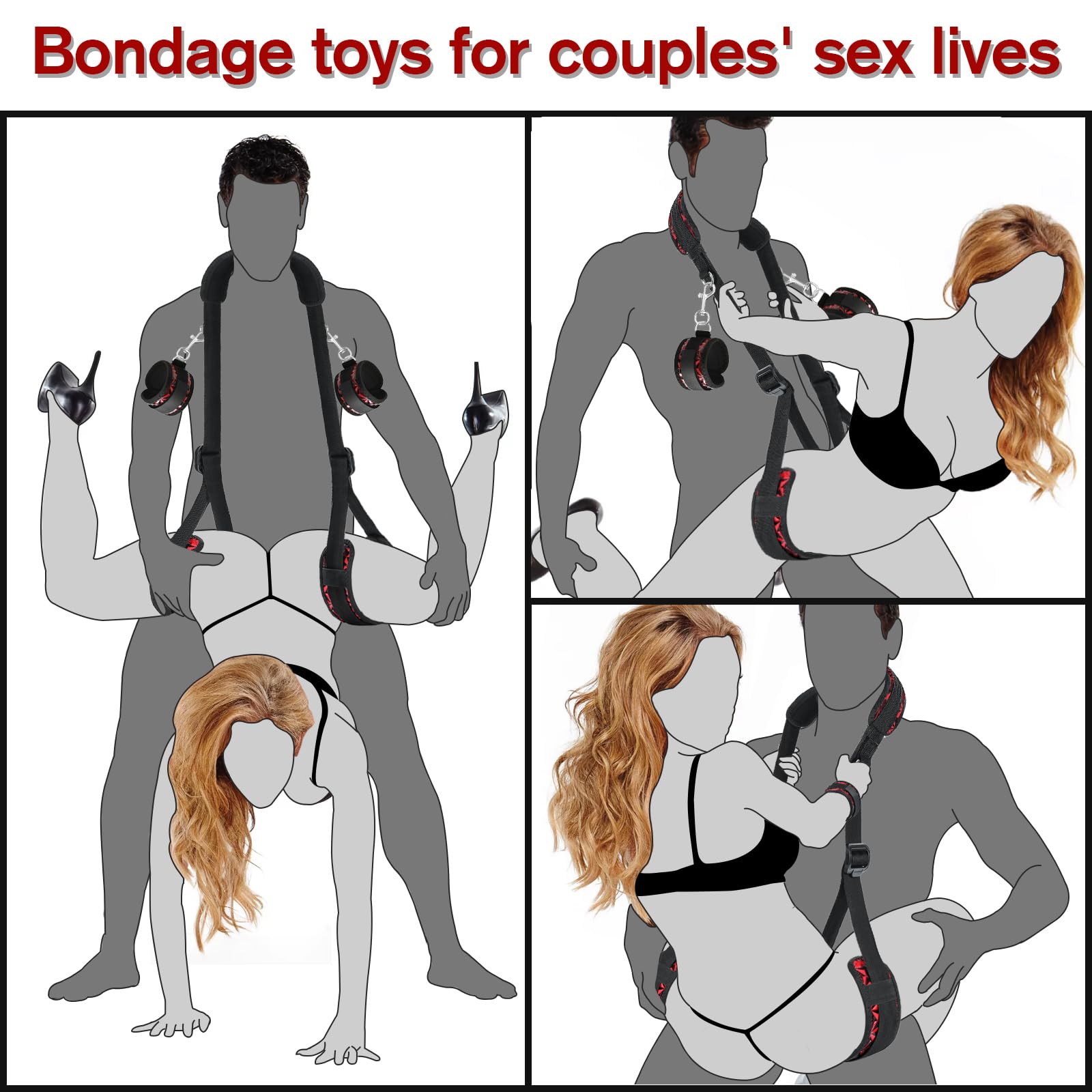 Premium BDSM Bondage Kit - Adjustable Handcuffs, Leg Straps & Neck to Thigh Restraints for Couples | SM Sex Toys for Beginners | Perfect for Bedroom Play, Roleplay & Spicing Up Relationships