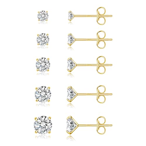 5 PAIR,GOLD,CZ