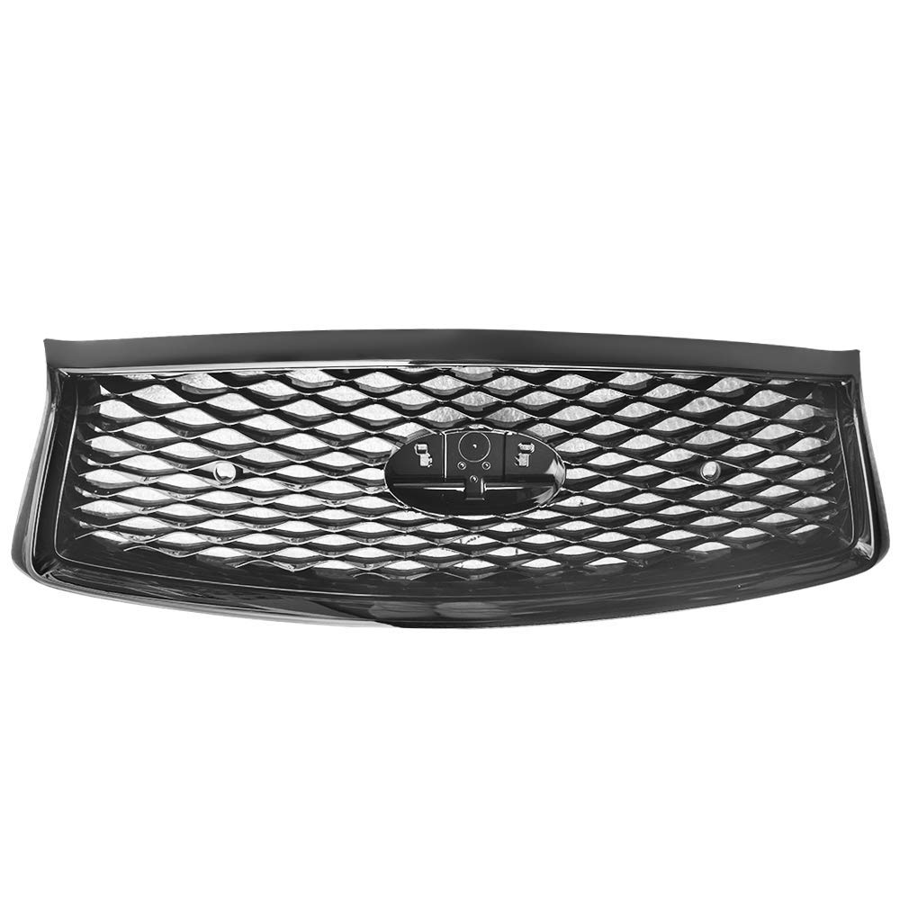 IKON MOTORSPORTS Gloss Black Front Grille Compatible with 2018-2024 Infiniti Q50 - ER Style Mesh Bumper Hood Upper Grill Replacement for Enhanced Style & Performance
