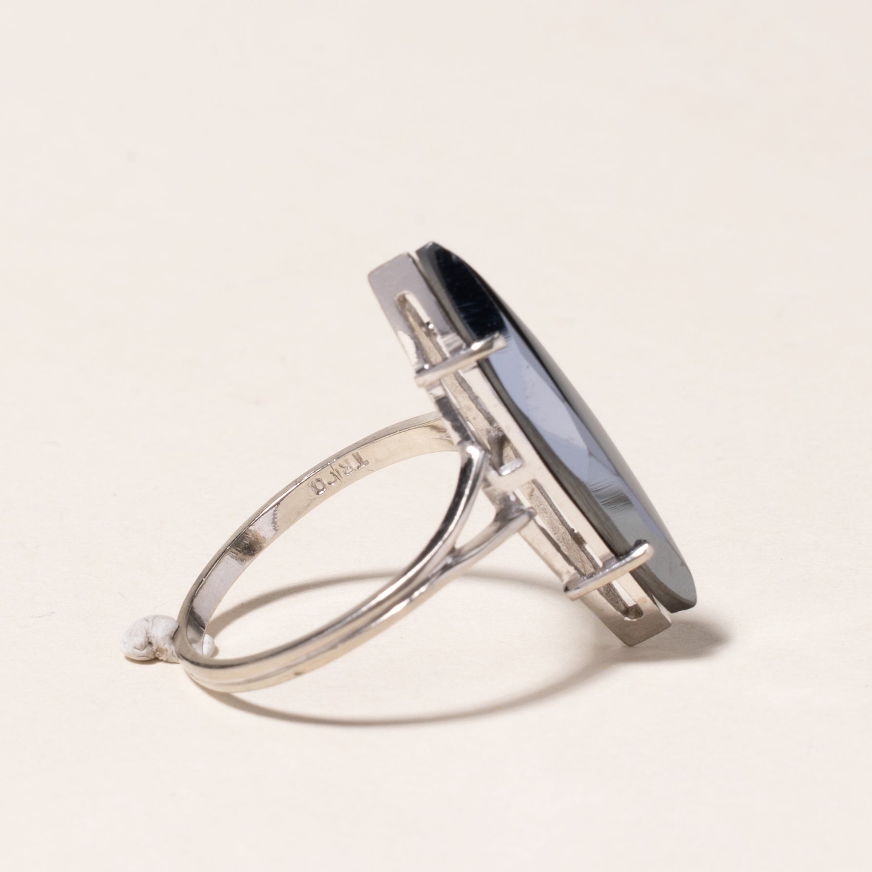 10K White Gold Hematite Ring for Women - 3.75ct Genuine Hematite Stone, Size 8.75, Elegant Wedding Band, Anniversary Gift, Engagement Jewelry for Her - Perfect for Special Occasions & Everyday Wear