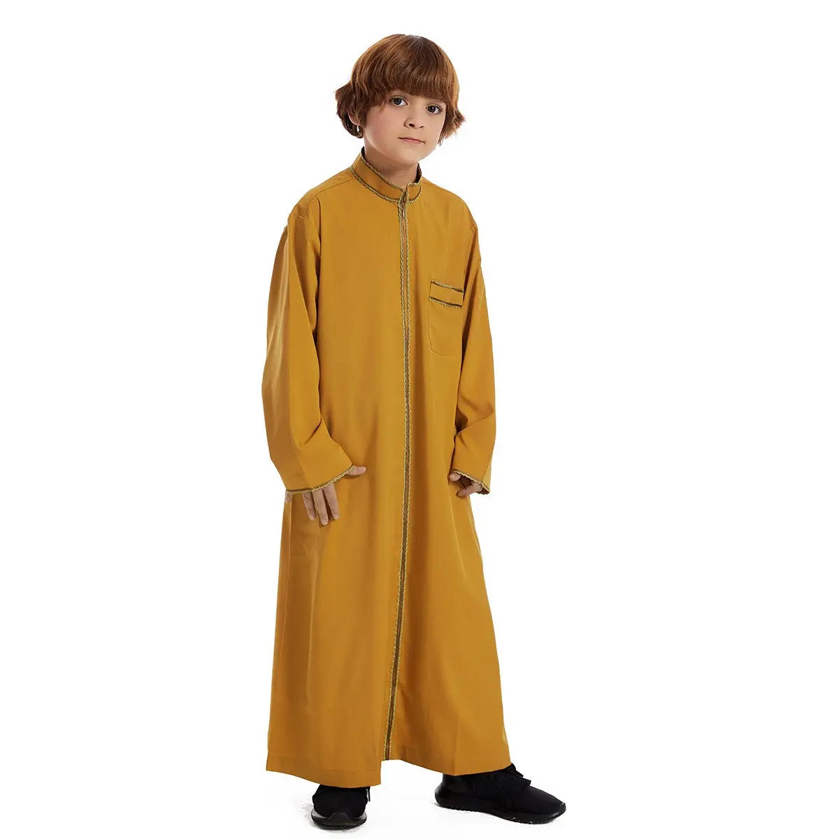 Premium Middle Eastern Arab Boy Thobe Thawb - Traditional Islamic Zipper Robe for Kids - Perfect for Eid, Weddings & Special Occasions
