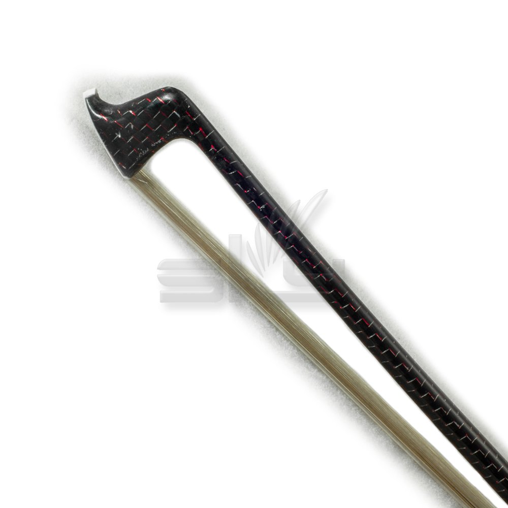 Premium Carbon Fiber Violin Bow with Red Silver Inlaid Pattern - Round Silver Wrap & Cupronickel Parts - Fleur De Lys Design - Fully-Lined Abalone - Perfect for Professional Performances, Student Practice & Orchestra Use