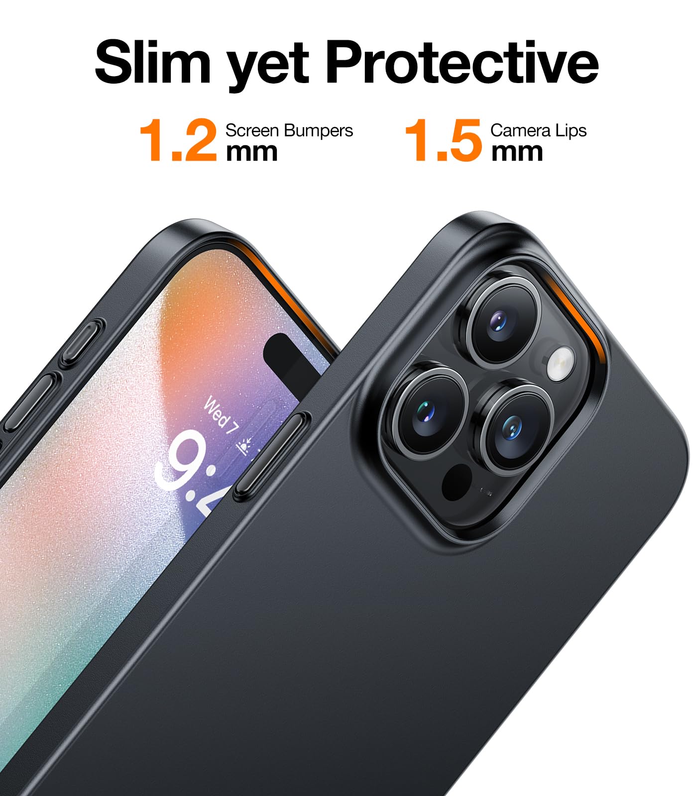 TORRAS Ultra Thin iPhone 15 Pro Case 6.1 Inch - Slim Fit Matte Hard Cover with Velvety Feel, Lightweight & Anti-Scratch Protection - Perfect for Everyday Use, Office & Travel - Black