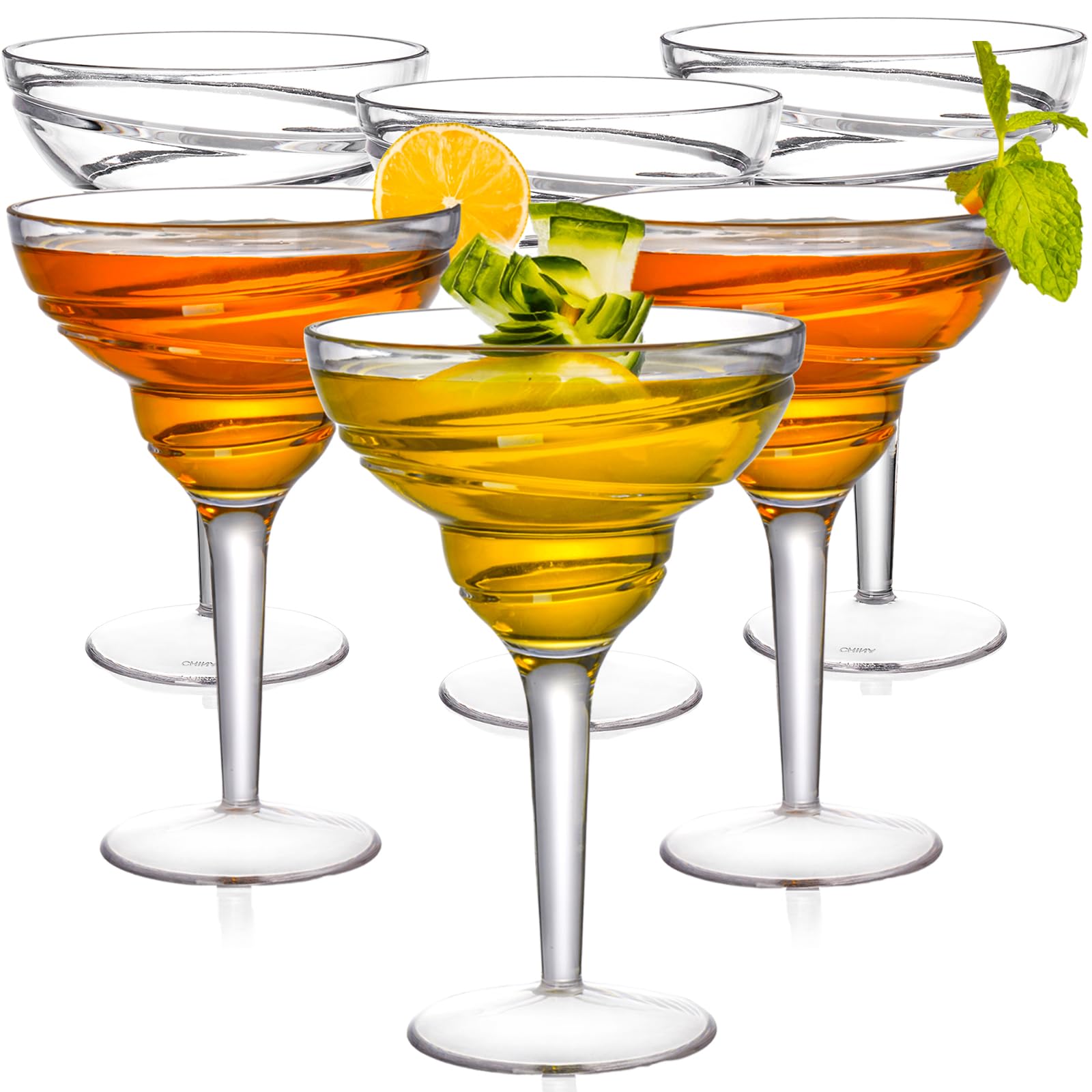 Youeon 6-Pack 12oz Shatterproof Acrylic Margarita Glasses with Stem - Reusable Wine Cups for Cocktails, Beer, Juice - Perfect for Weddings, Parties, Holidays, Bars, Restaurants & Outdoor Events