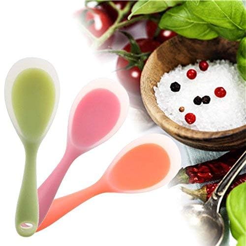 Non-Stick Silicone Rice & Soup Ladle Spoon - Heat Resistant Kitchen Utensil for Cooking, Serving (22.3 x 6.8cm) - Perfect for Asian Cuisine, Hot Pots & Family Dining (Green/Pink)
