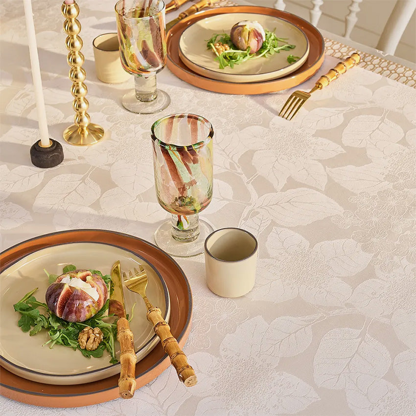 Garnier Thiebaut Mille Hortensias Natural Tablecloth - Elegant Floral Design for Dining Room, Kitchen, and Outdoor Picnics
