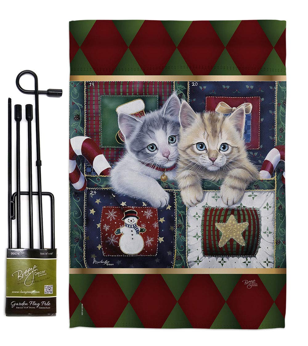 Winter Christmas Calendar Kittens Garden Flag Set 13x18.5