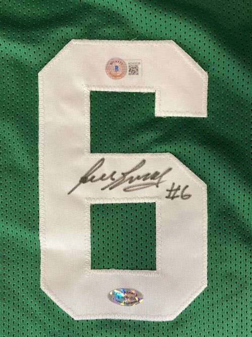 Authentic Bill Russell Boston Celtics Signed Green Basketball Jersey with LOA - Perfect for Sports Memorabilia Collectors and Celtics Fans Display