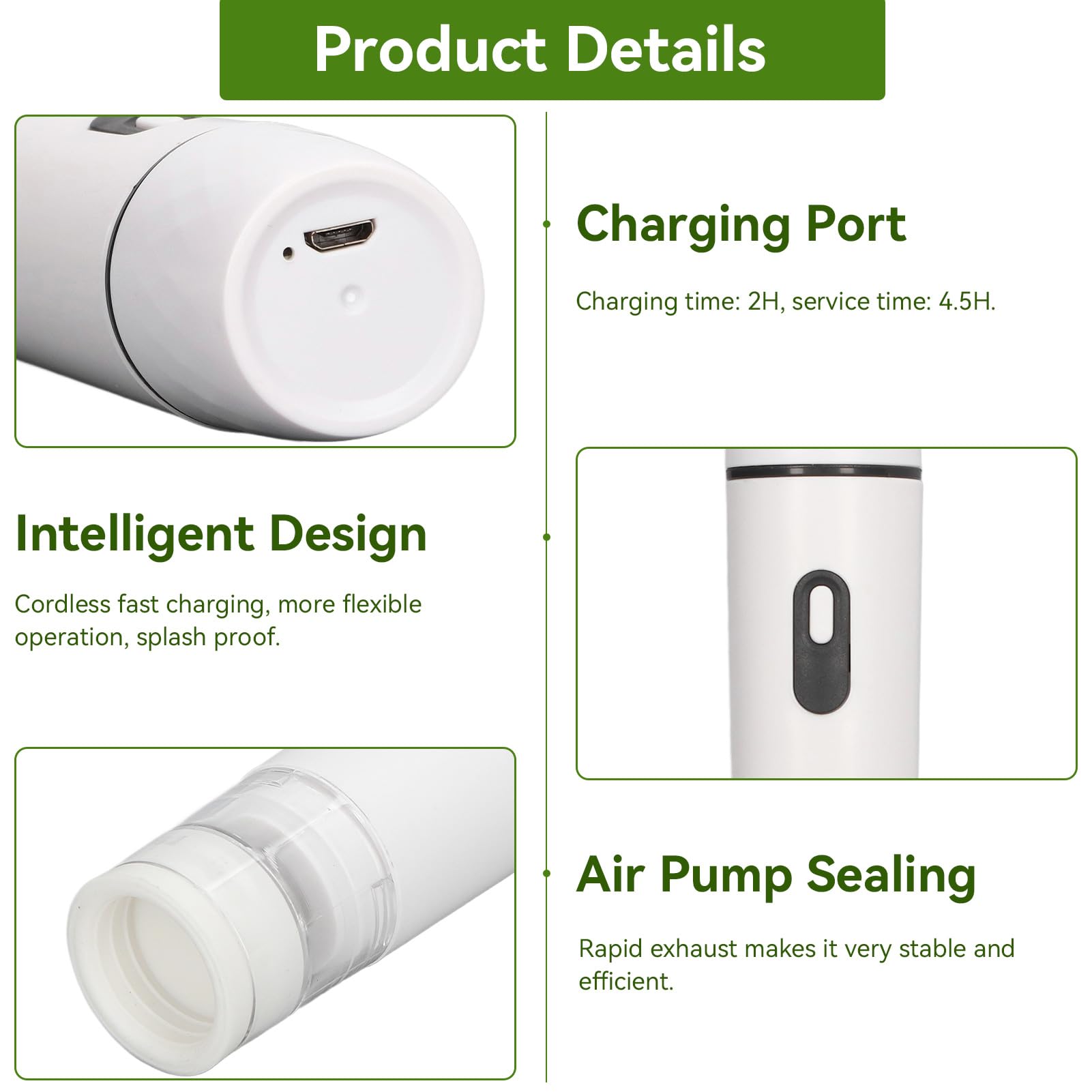 **Cordless Handheld Vacuum Sealer - 50-60KPA Electric Air Pump for Food Storage | ABS Portable Sealing Machine Tool | 4-5.2V 2.5W (White) | Perfect for Kitchen, Travel & Meal Prep**