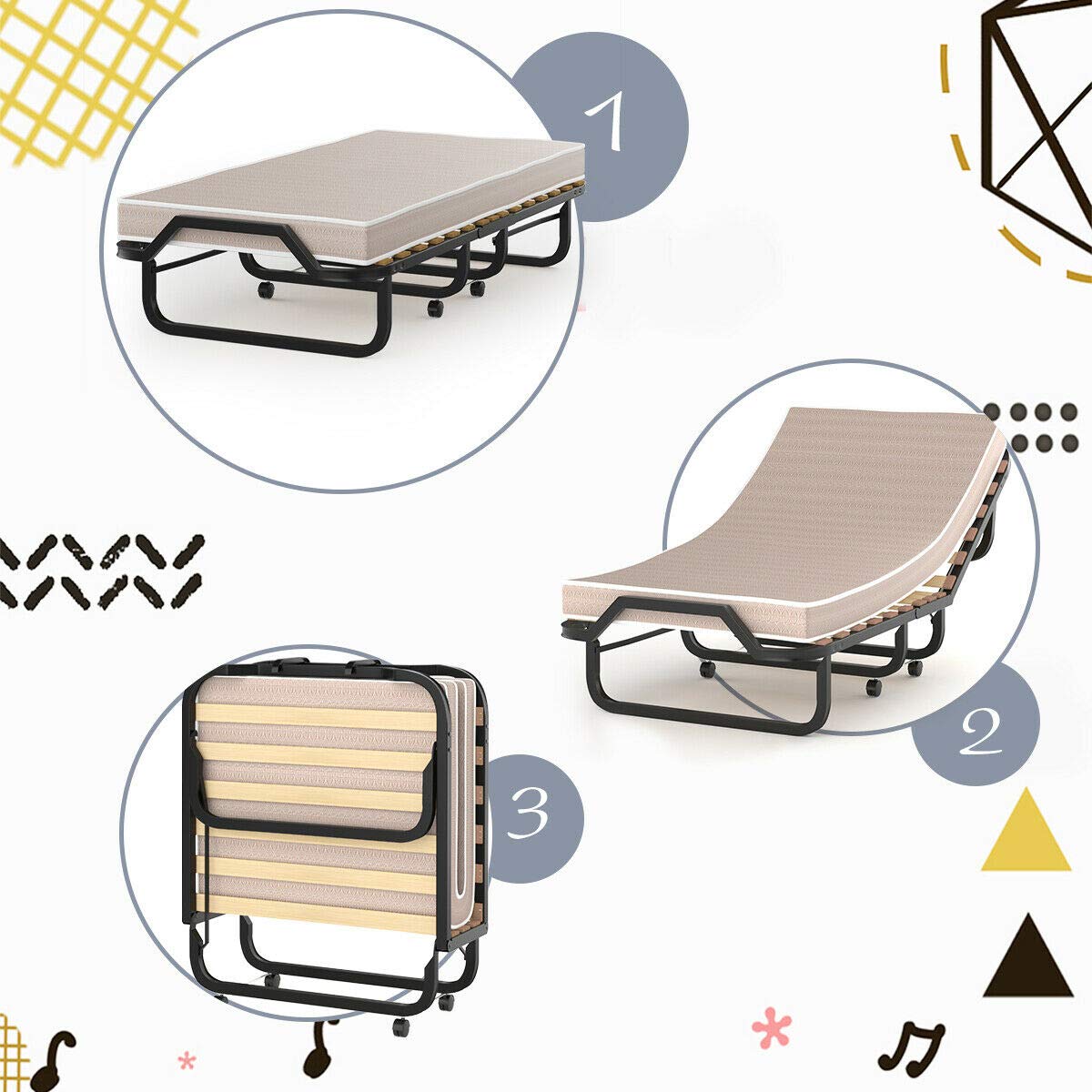 Foldable Twin Size Bed Frame with Mattress - Portable Guest Bed for Adults & Kids - Perfect for Spare Rooms, Sleepovers & Small Spaces - Easy to Move & Store
