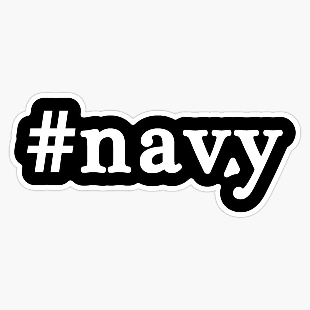 Navy Hashtag Black & White Vinyl Sticker - Waterproof Decal for Laptop, Wall, Window, Bumper - 5 Inch - Perfect for DIY Decor, Office, Car & Personalization