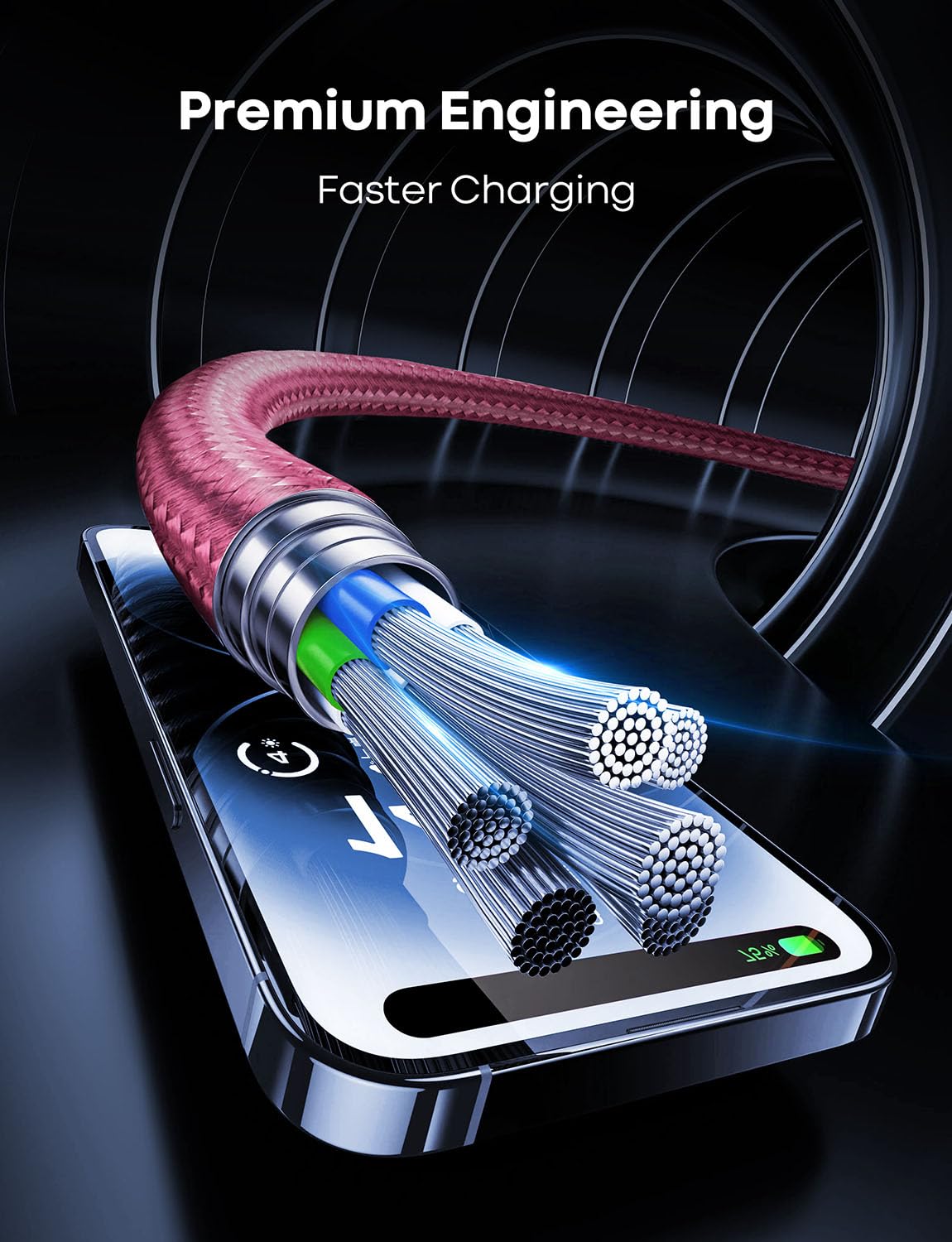 20Ft Pink Extra Long USB C Cable - Fast Charging Cord, Premium Nylon Braided, Compatible with iPhone 16/15 Series, Samsung Galaxy, LG, Moto, Google Pixel, Nintendo Switch & More USB-C Devices - Perfect for Home, Office, Travel & Gaming