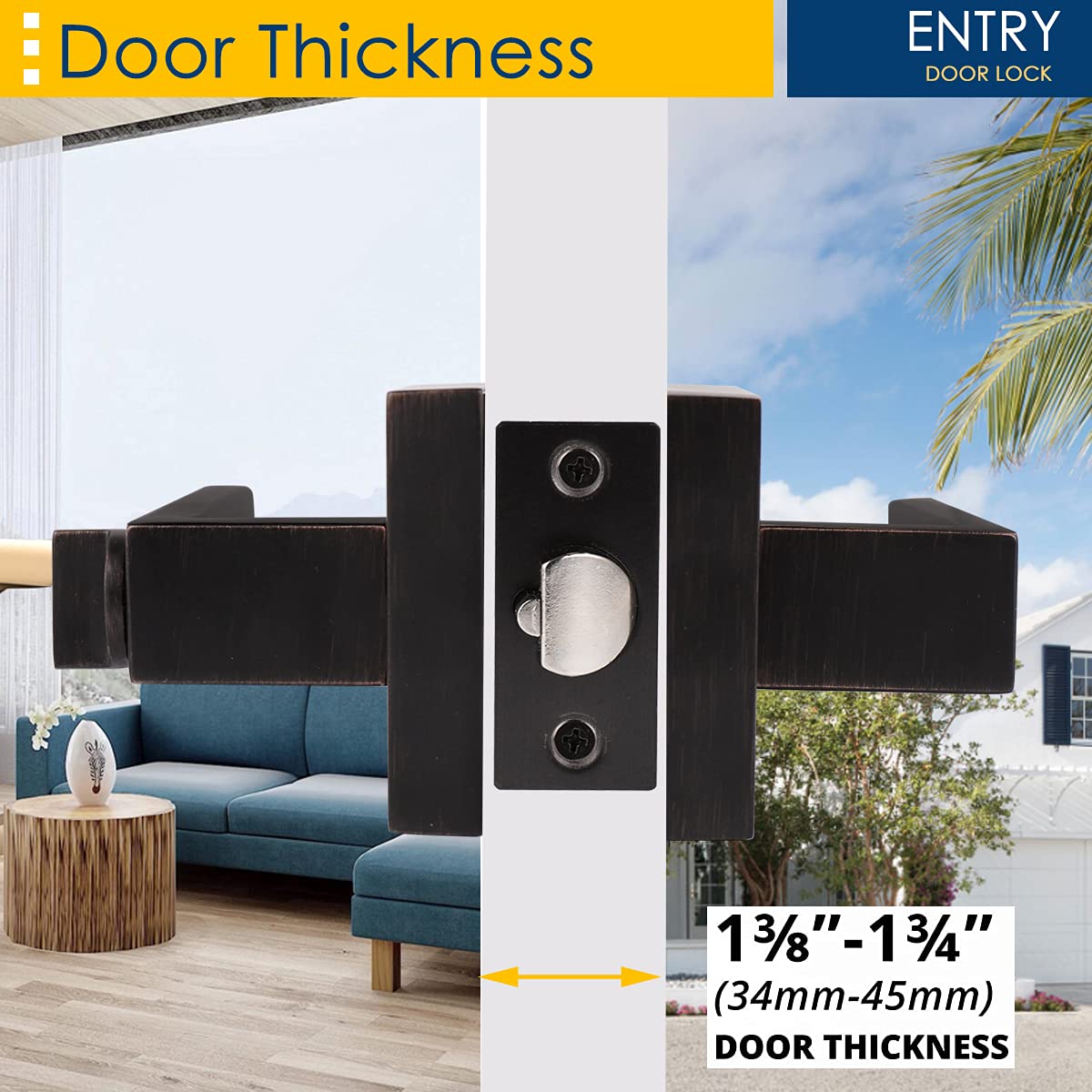 5 Pack Keyed Alike Entry Door Lever Set - Reversible Door Handle with Lock & Matching Keys - Oil Rubbed Bronze Square Interior/Exterior Lockset for Bedroom, Bathroom & Front Door - Perfect for Home Security & Easy Access Control
