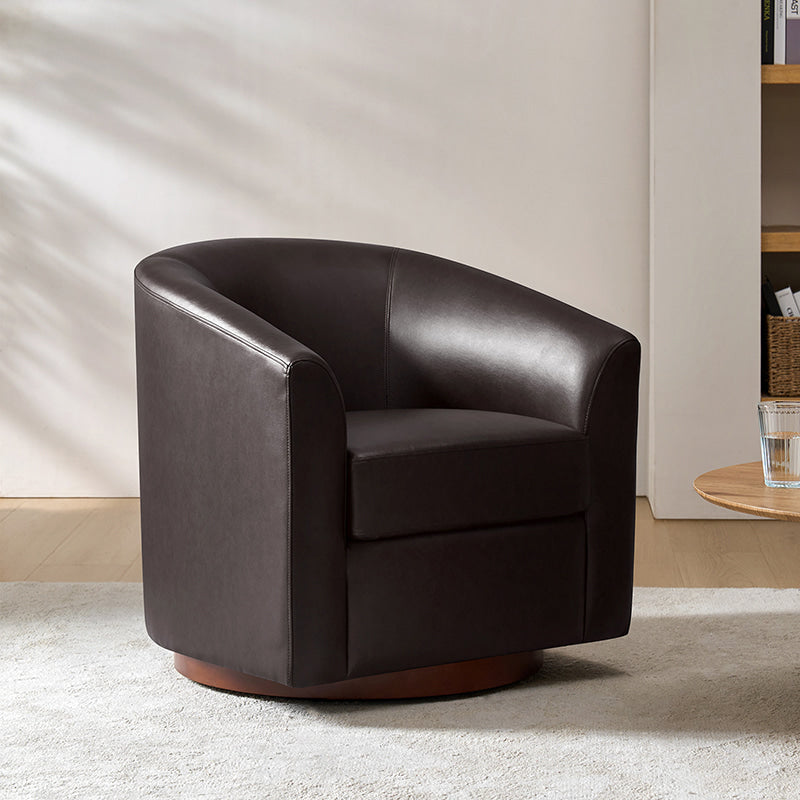 360 Degree Swivel Barrel Faux Leather Chair - Modern Accent Chair for Living Room, Office & Lounge - Comfortable PU Leather Recliner with Smooth Rotation