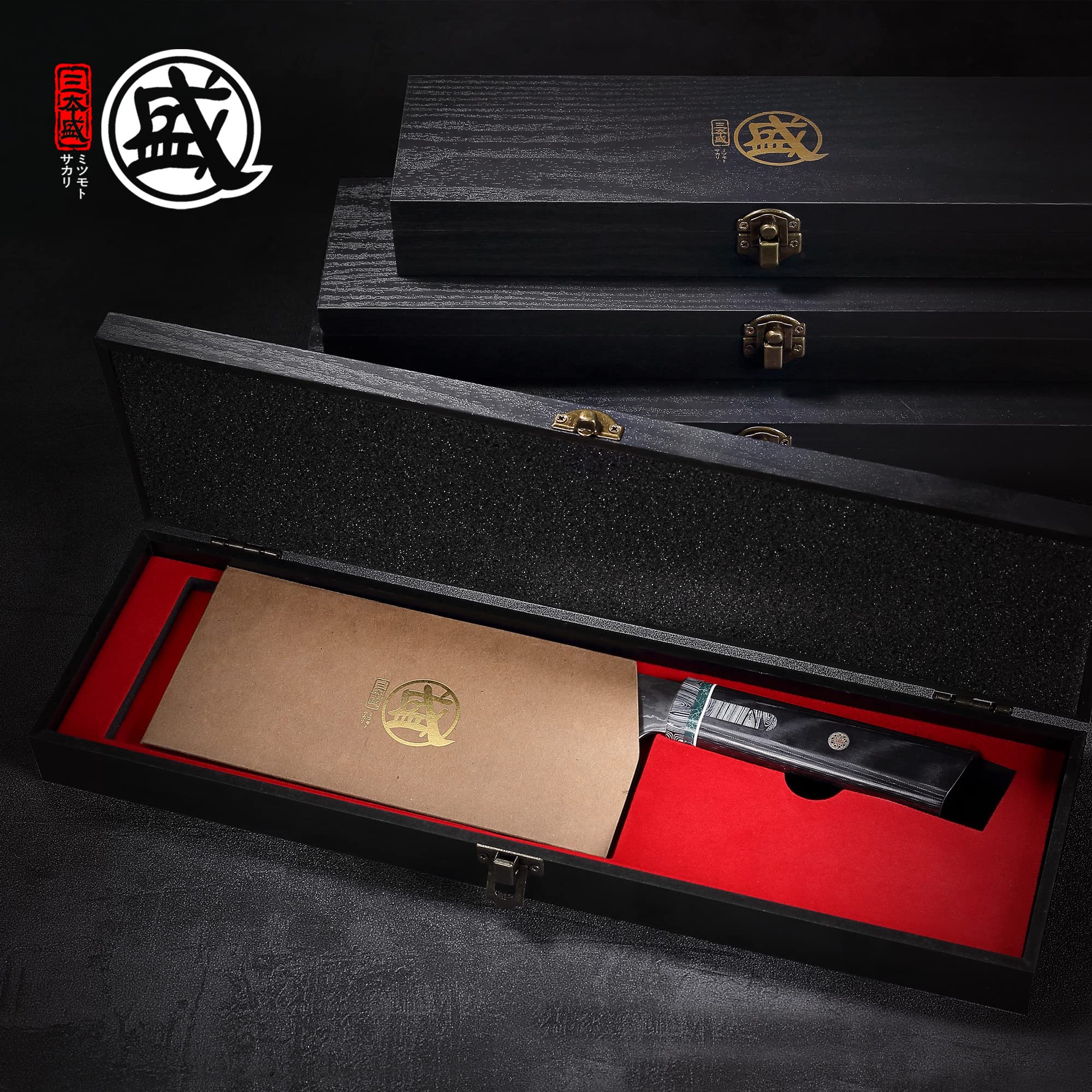 MITSUMOTO SAKARI 7-inch Japanese Gyuto Chef Knife - Hand-Forged Damascus HAP40 Steel Powder Professional Kitchen Knife with Micarta Handle & Wooden Box - Perfect for Sushi, Meat Cutting & Precision Cooking