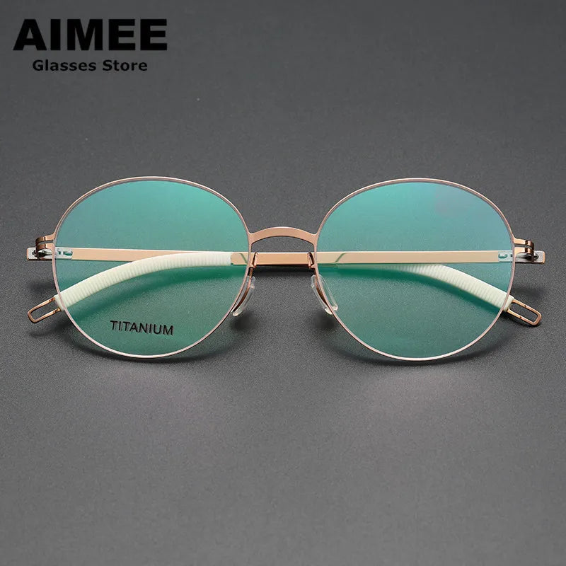 Aimee Unisex Full Rim Round Screwless Titanium Acetate Eyeglasses 2537 - Lightweight & Durable Frame for Reading, Computer Work & Everyday Wear