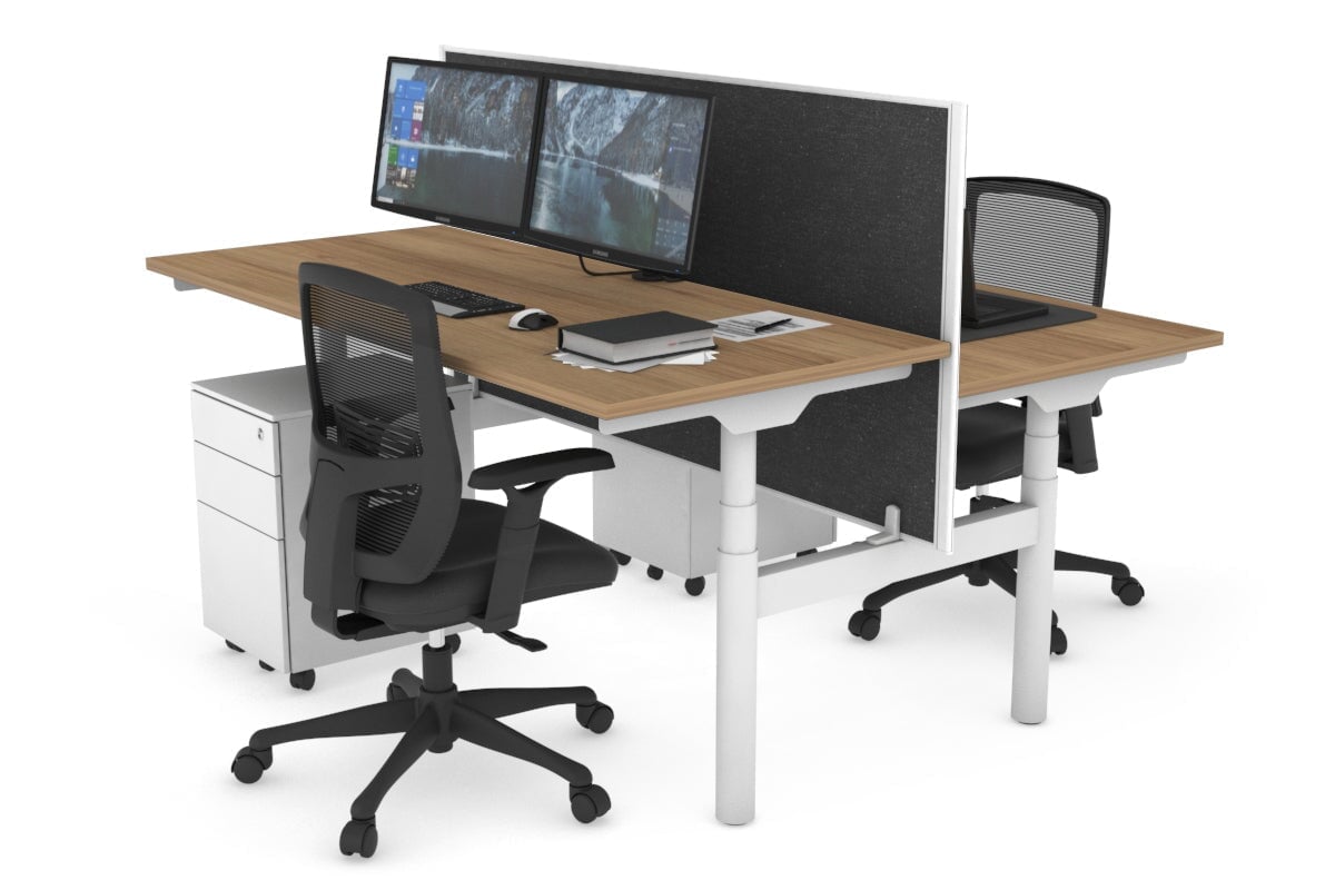 Flexi Premium Height Adjustable 2-Person H Bench Workstation - White Frame [1400L x 700W] for Office & Home Workspace | Ergonomic Standing Desk Solution