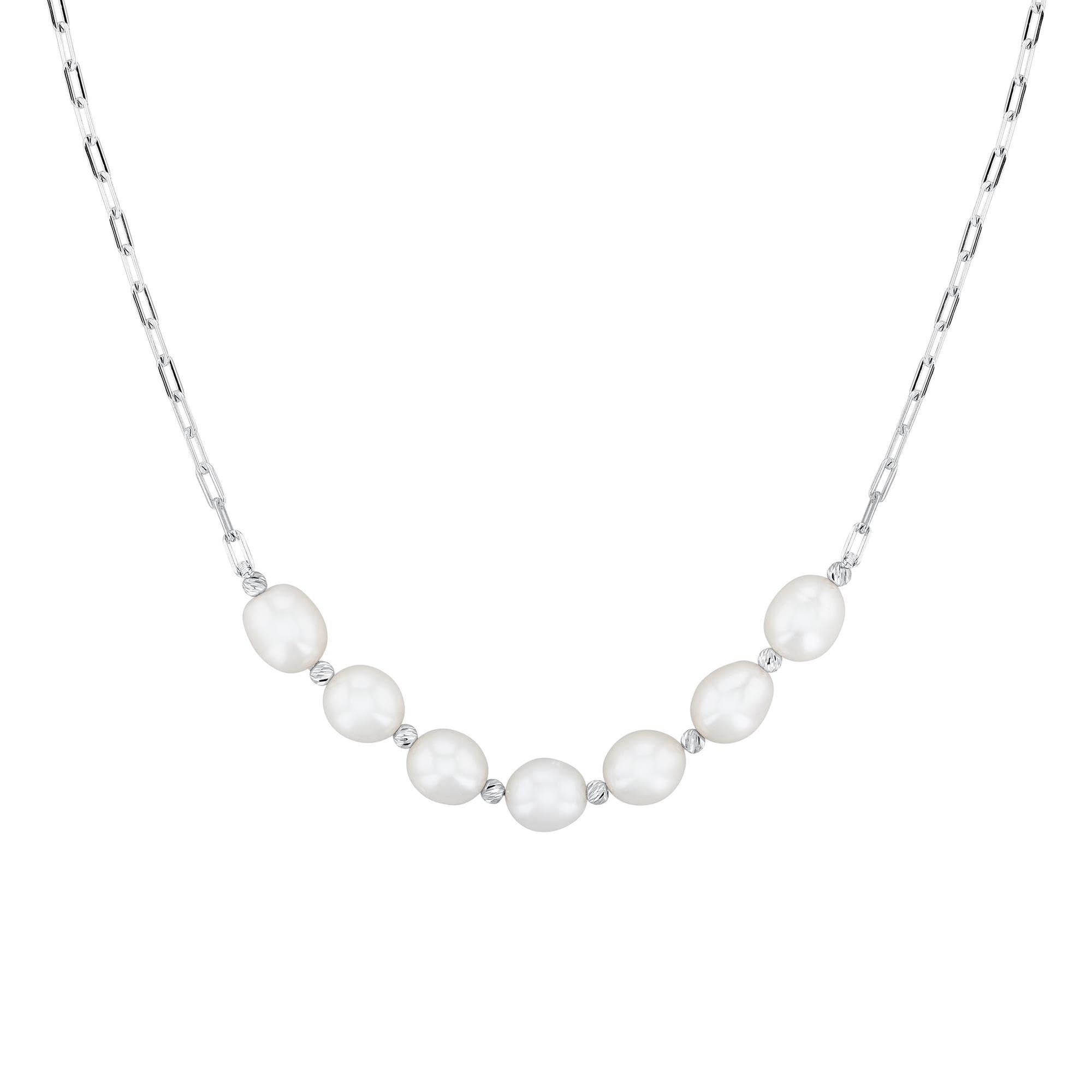 Elegant Freshwater Cultured Pearl & Brilliant Bead Sterling Silver Necklace for Women | Perfect for Weddings, Parties & Special Occasions