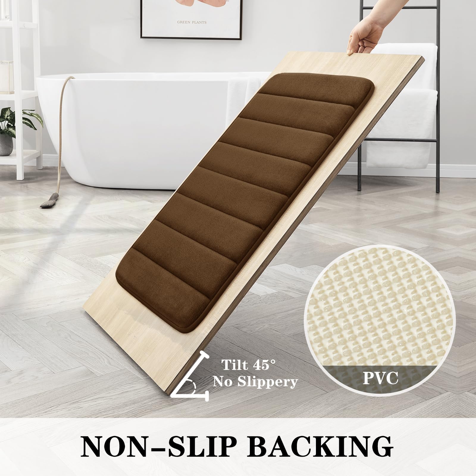 BYSURE 3-Piece Brown Memory Foam Bathroom Rug Set - Non-Slip, Ultra Soft & Absorbent Bath Mats for Bathroom Floor - Machine Washable & Dryable - Perfect for Bathrooms, Showers & Toilet Areas