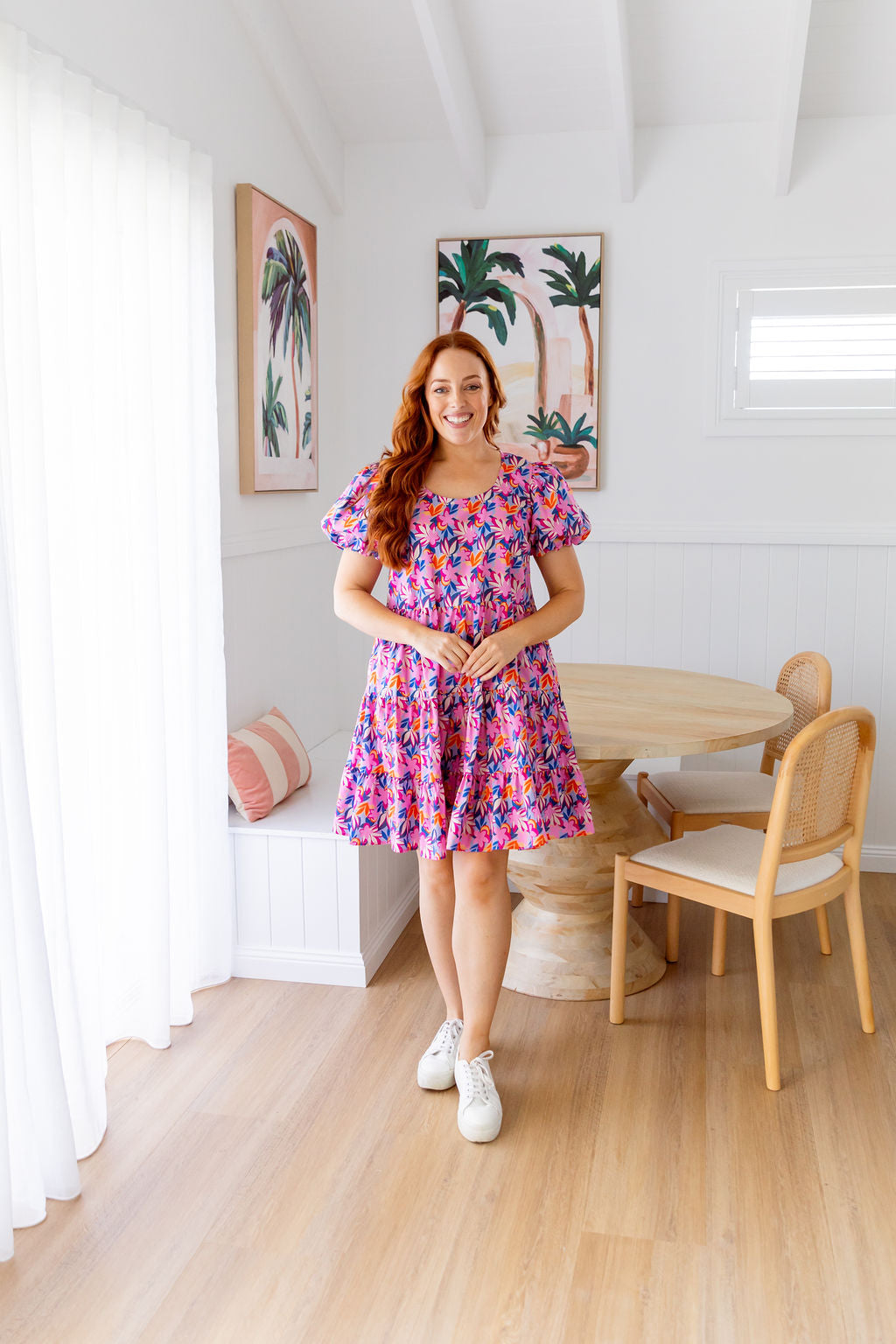 Greta Party Dress in Pink Garden - Elegant Floral Women's Dress for Weddings, Parties & Special Occasions