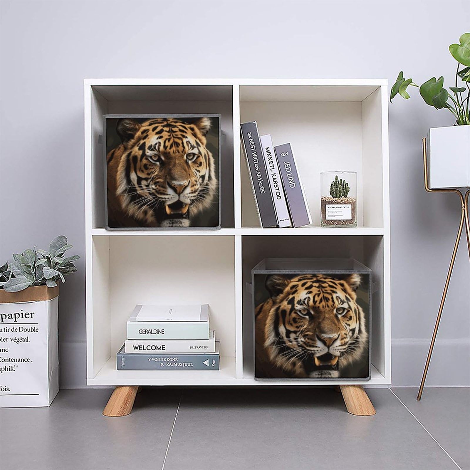 6-Piece Collapsible Storage Bins with Handles - Tiger Print Foldable Organizing Boxes for Shelves, Closet, Pantry | Space-Saving Home & Office Storage Solutions