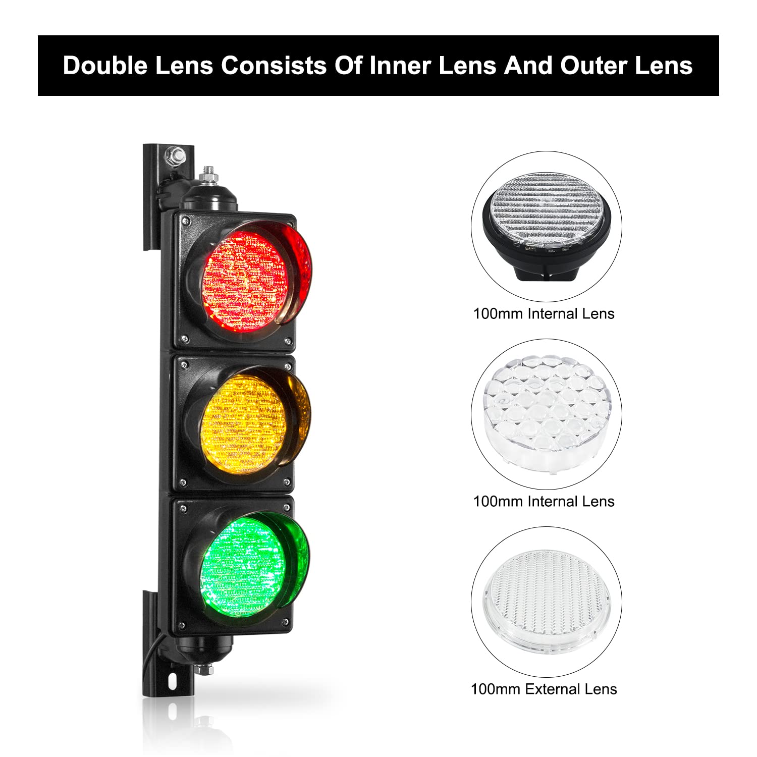 BBMI AC85-265V 4 Inch LED Traffic Light - Red Yellow Green Signal Light with PC Housing, IP65 Waterproof for Outdoor & Industrial Use - Perfect for Road Construction, Parking Lots, and Traffic Control