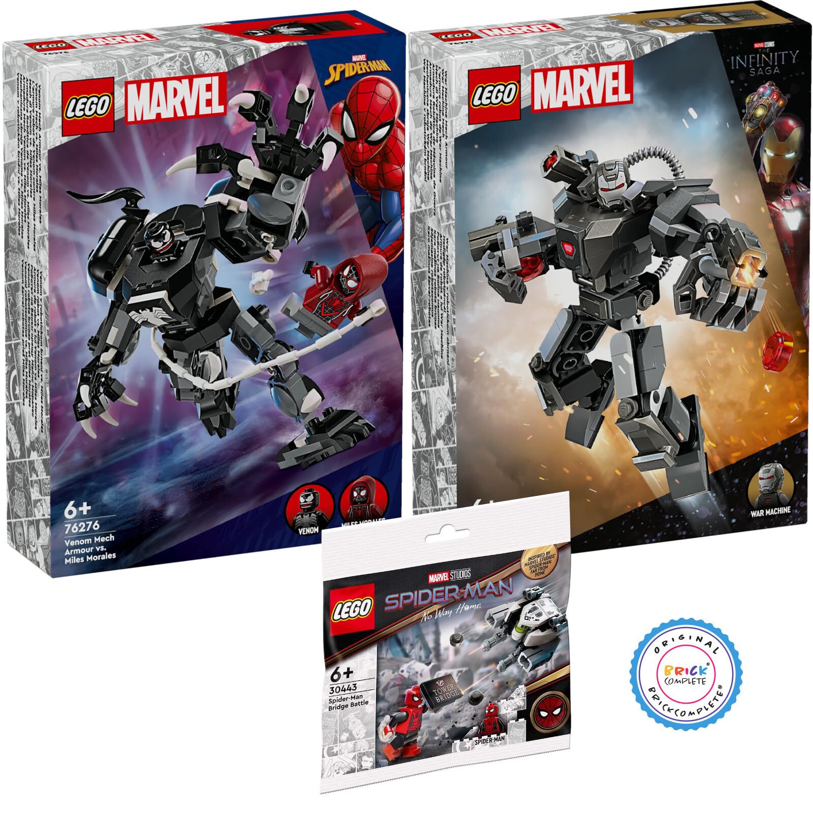 LEGO Marvel Venom Mech vs. Miles Morales 76276 & War Machine Mech 76277 with Spider-Man's Bridge 30443 - Superhero Building Toy Set for Kids Ages 7+ | Action-Packed Play for Marvel Fans, Birthday Gifts & Creative Construction Fun
