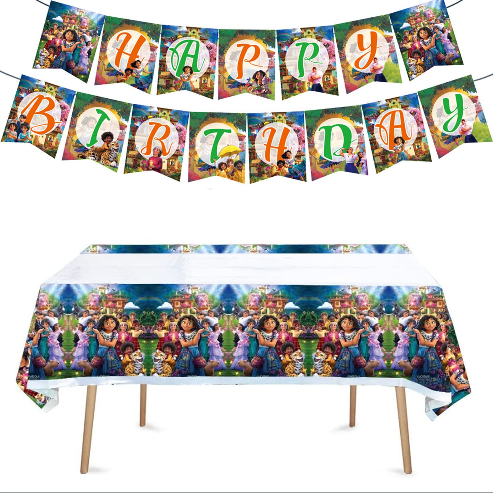 Encanto Birthday Party Decorations Set - Happy Birthday Banner, Tablecloth for Girls & Boys - Perfect for Kids' Birthday Parties, Themed Events & Disney Movie Celebrations