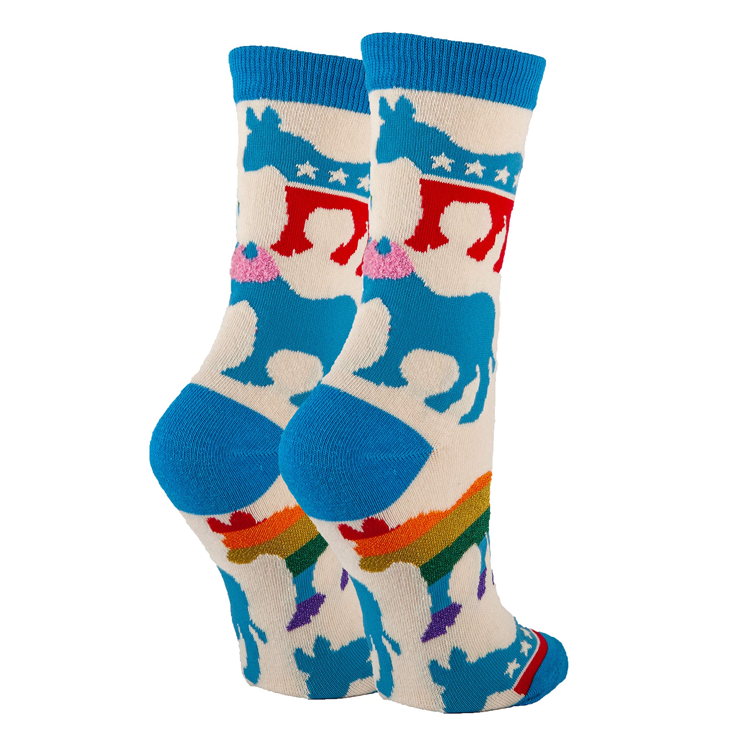 Funny Political-Themed Crew Socks for Women - Novelty Crazy Dress Socks Gift Idea - Fits Shoe Size 5-10 - Perfect for Office, Parties & Political Events