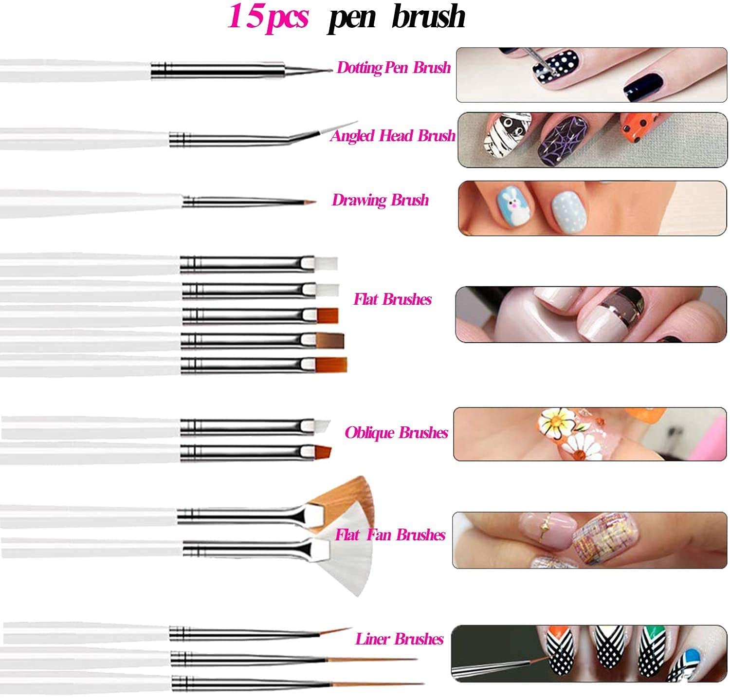 Professional Nail Art Brushes Set - 15 Piece Acrylic Nail Painting & Design Tools Kit with Fine Tip Drawing Pen for Salon & DIY Manicure | Perfect for Gel Polish, French Tips & Intricate Nail Art Designs