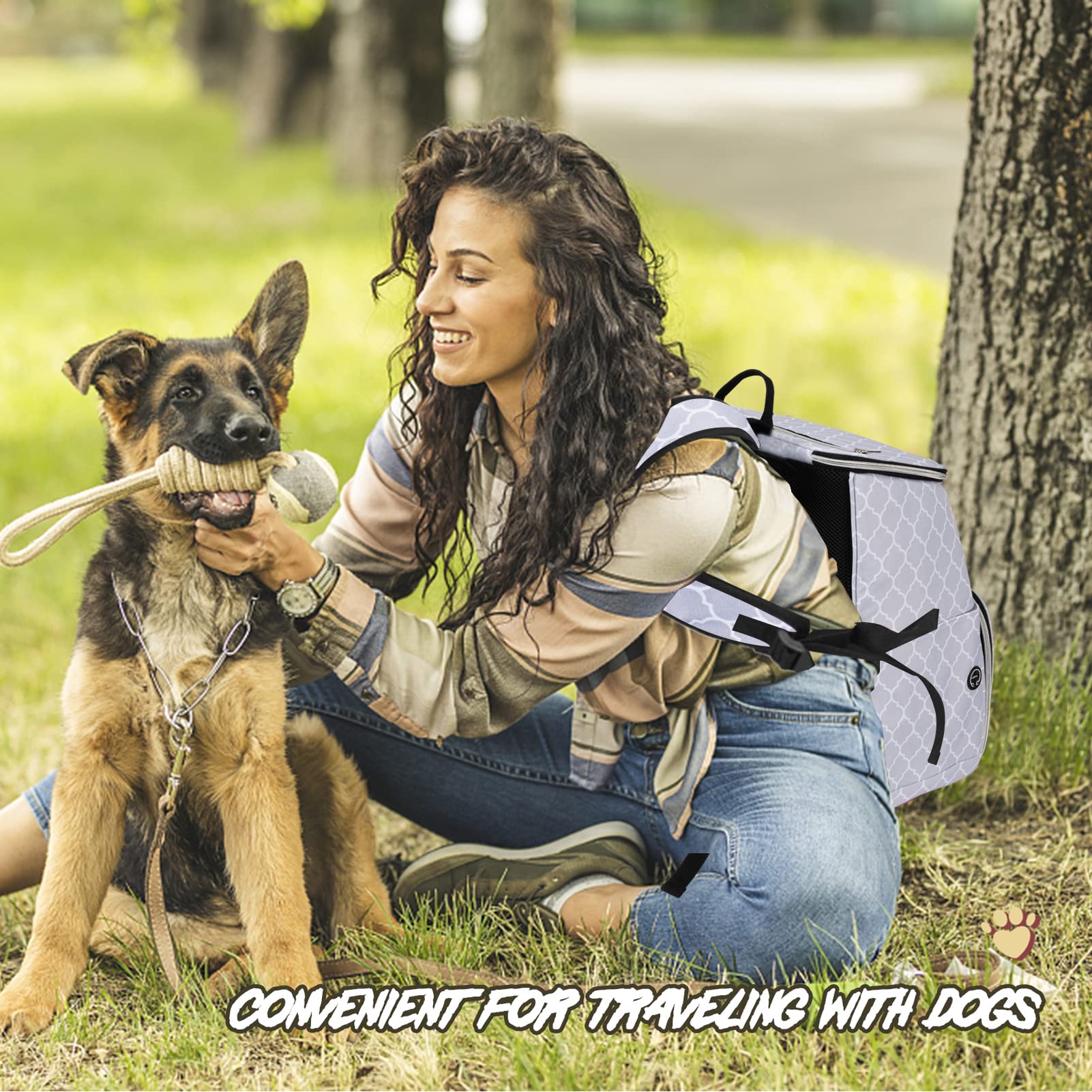 BAGLHER Airline Approved Pet Travel Backpack for Dogs - Waterproof Dog Carrier with 2 Collapsible Bowls & Food Containers - Perfect for Air Travel, Hiking, and Outdoor Adventures (DL White)