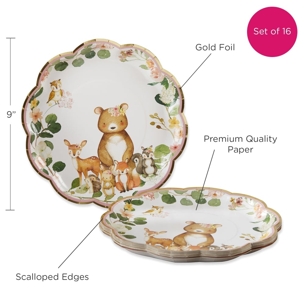 Woodland Baby 9-Inch Premium Disposable Paper Plates - Pink (Pack of 16) | Eco-Friendly Party Supplies for Baby Showers, Birthdays & Family Gatherings