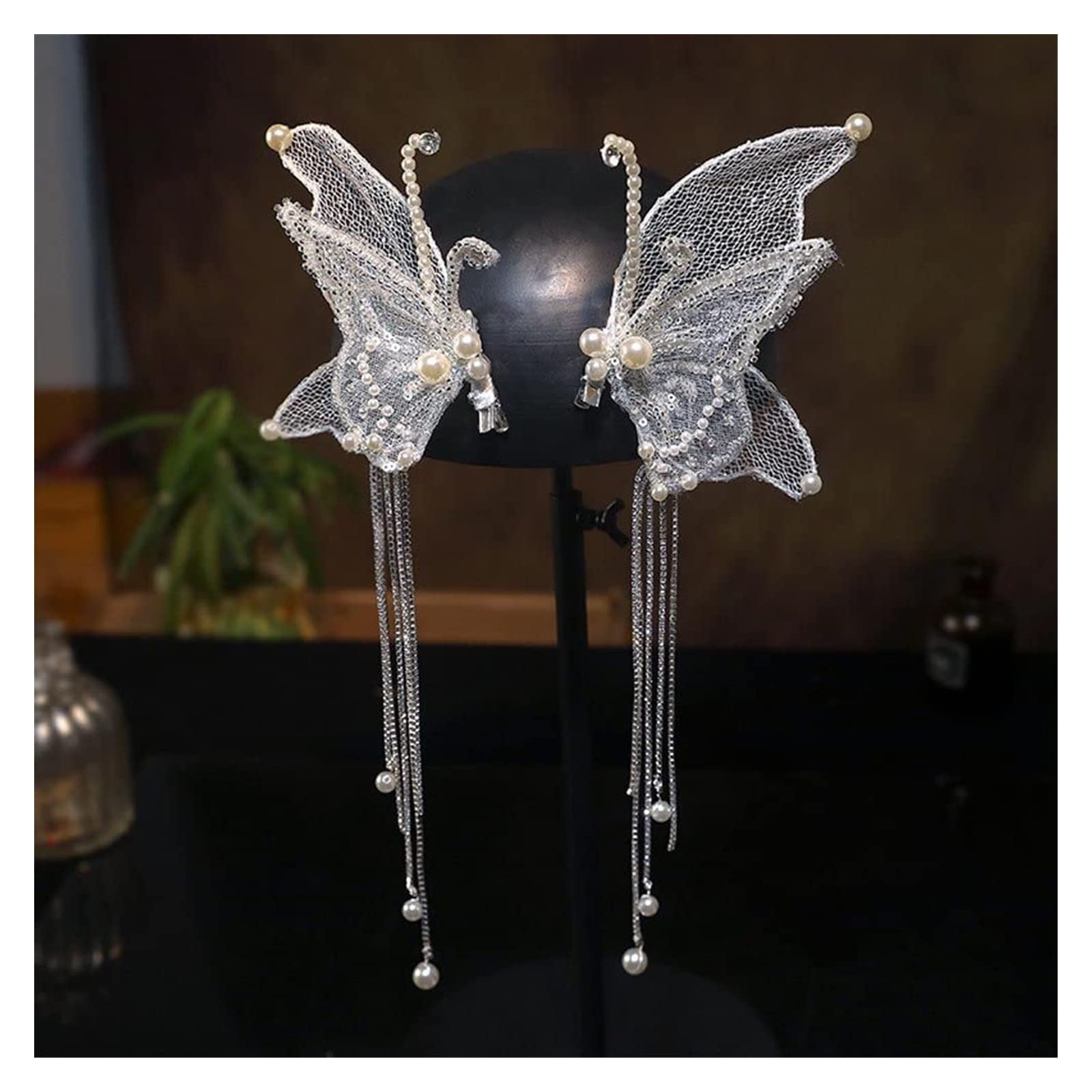 YANHAO Large Mesh Butterfly Hair Clips - Elegant Pearl Beaded Tassel Hairpins for Women, Sweet Side Duckbill Barrettes for Wedding, Party & Special Occasions | Perfect Bridal Accessories & Everyday Hair Styling