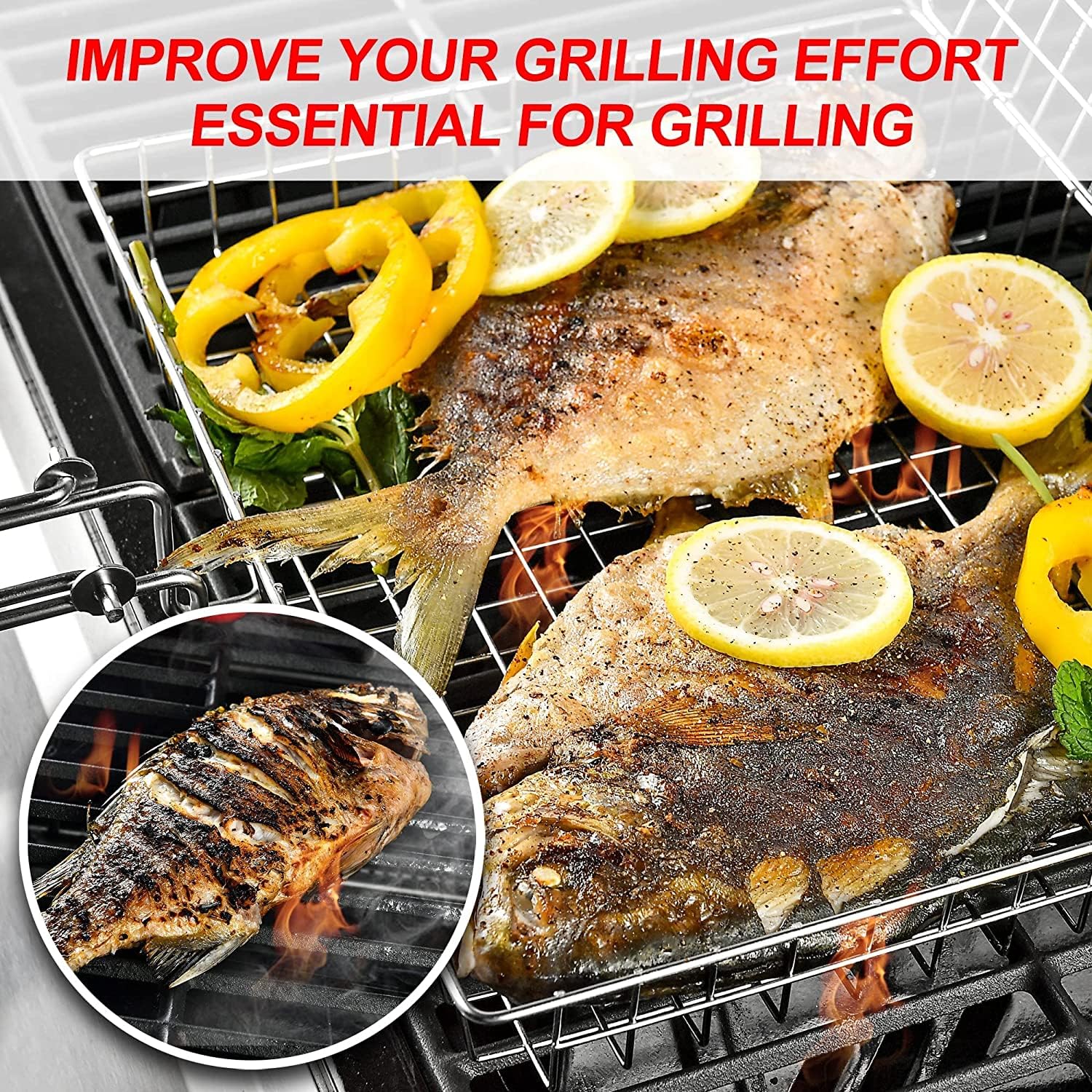 Stainless Steel BBQ Grilling Basket for Fish, Vegetables & Meat - Heavy Duty Grill Rack with Handle - Perfect for Outdoor Cooking, Camping & Backyard BBQs