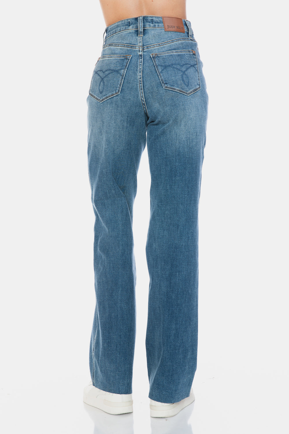Judy Blue Women's High Waisted Tummy Control Straight Leg Jeans with Raw Hem - Comfortable Stretch Denim for Everyday Wear, Work & Casual Outings