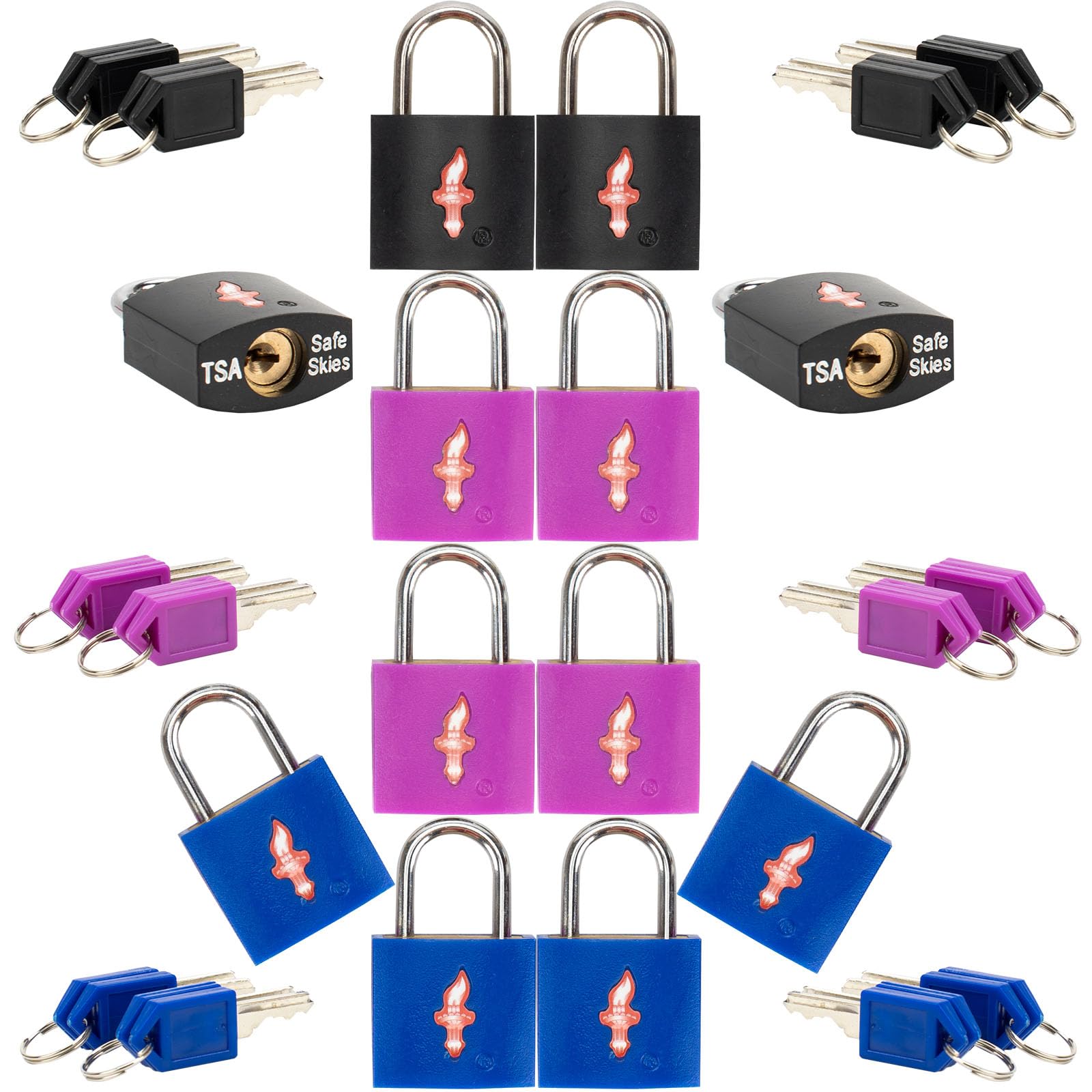 12 Pack TSA Approved Suitcase Locks - 11/12 Inch Wide Solid Brass Luggage Locks for Travel, Gun Cases & Backpacks (12 Colors: Black/Blue/Orange) - Secure Your Belongings During Air Travel & Outdoor Adventures