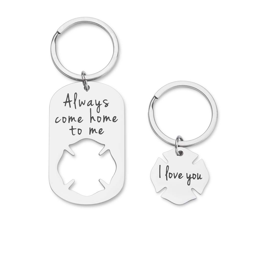 Personalized Firefighter Keychain Gift for Husband, Boyfriend, Dad, Son - Engraved 'Always Come Home to Me' - Valentine's Day, Birthday Present - Ideal for Fireman Appreciation, Emergency Workers & First Responders - Perfect for Daily Use, Key Rings & Special Occasion Gifts